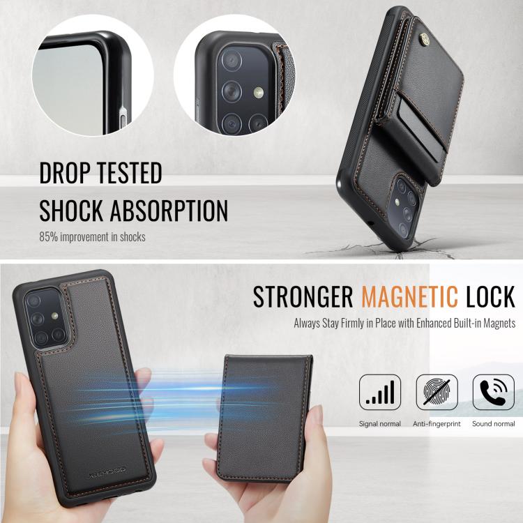 For Samsung Galaxy A51 4G JEEHOOD J06 British Style RFID MagSafe Card Bag PU Phone Case
