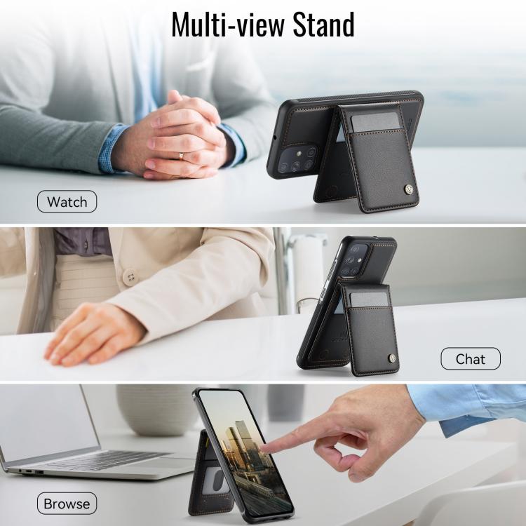 For Samsung Galaxy A51 4G JEEHOOD J06 British Style RFID MagSafe Card Bag PU Phone Case