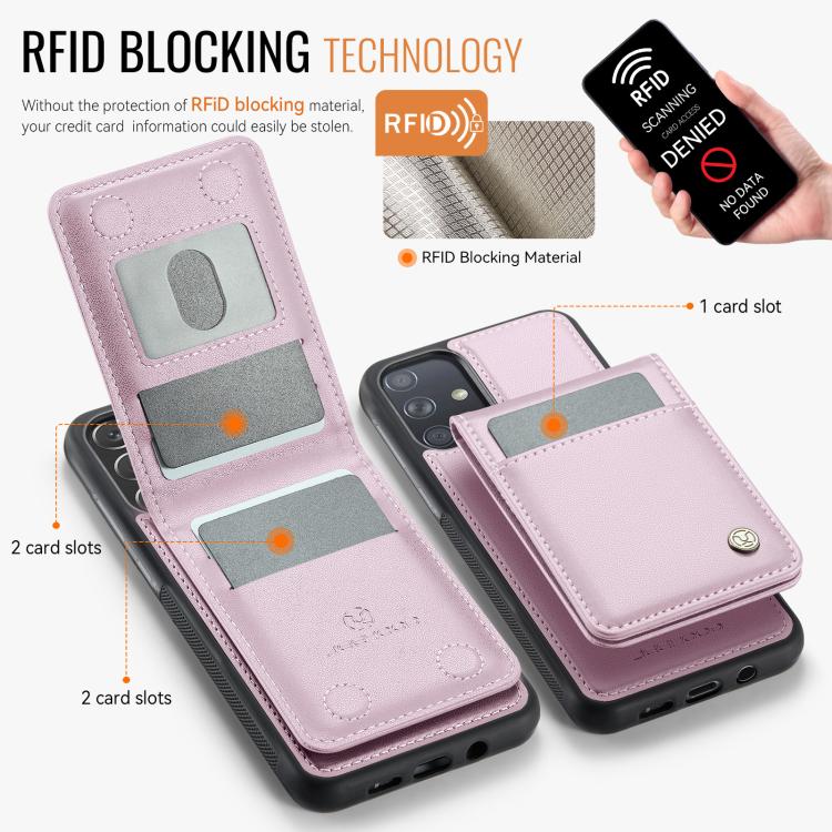 For Samsung Galaxy A51 4G JEEHOOD J06 British Style RFID MagSafe Card Bag PU Phone Case