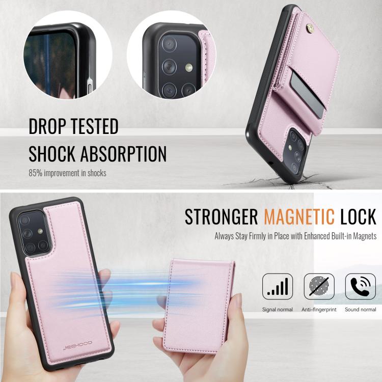 For Samsung Galaxy A51 4G JEEHOOD J06 British Style RFID MagSafe Card Bag PU Phone Case