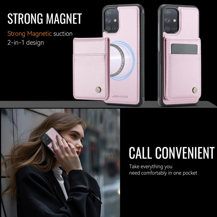For Samsung Galaxy A51 4G JEEHOOD J06 British Style RFID MagSafe Card Bag PU Phone Case