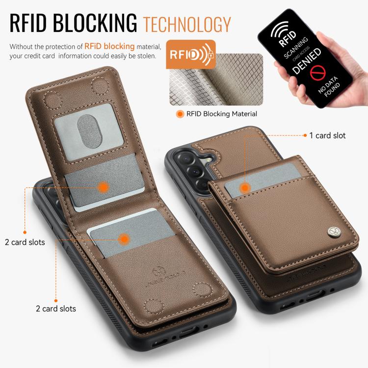 For Samsung Galaxy A37 5G JEEHOOD J06 British Style RFID MagSafe Card Bag PU Phone Case