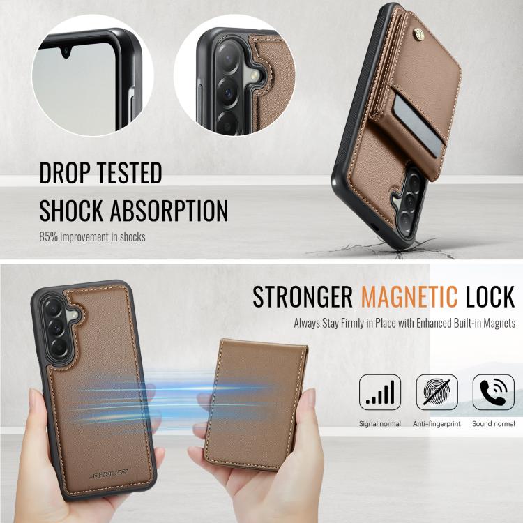 For Samsung Galaxy A37 5G JEEHOOD J06 British Style RFID MagSafe Card Bag PU Phone Case