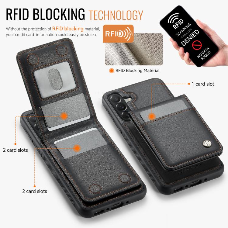 For Samsung Galaxy A37 5G JEEHOOD J06 British Style RFID MagSafe Card Bag PU Phone Case