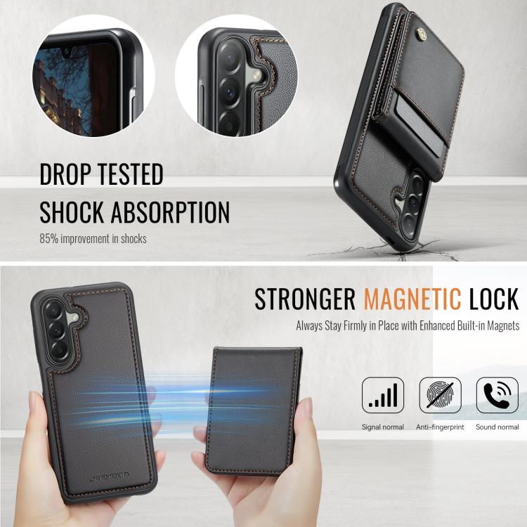 For Samsung Galaxy A37 5G JEEHOOD J06 British Style RFID MagSafe Card Bag PU Phone Case