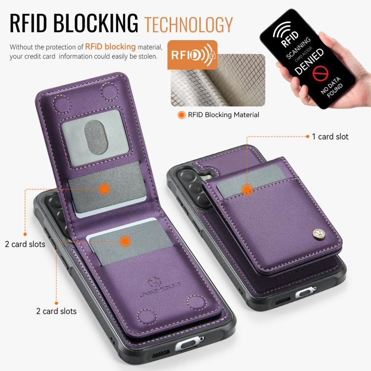 For Samsung Galaxy A57 5G JEEHOOD J06 British Style RFID MagSafe Card Bag PU Phone Case