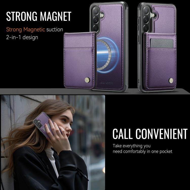 For Samsung Galaxy A57 5G JEEHOOD J06 British Style RFID MagSafe Card Bag PU Phone Case