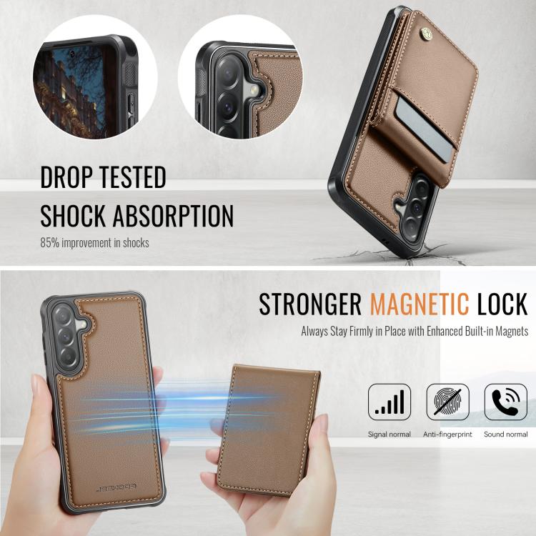 For Samsung Galaxy A57 5G JEEHOOD J06 British Style RFID MagSafe Card Bag PU Phone Case