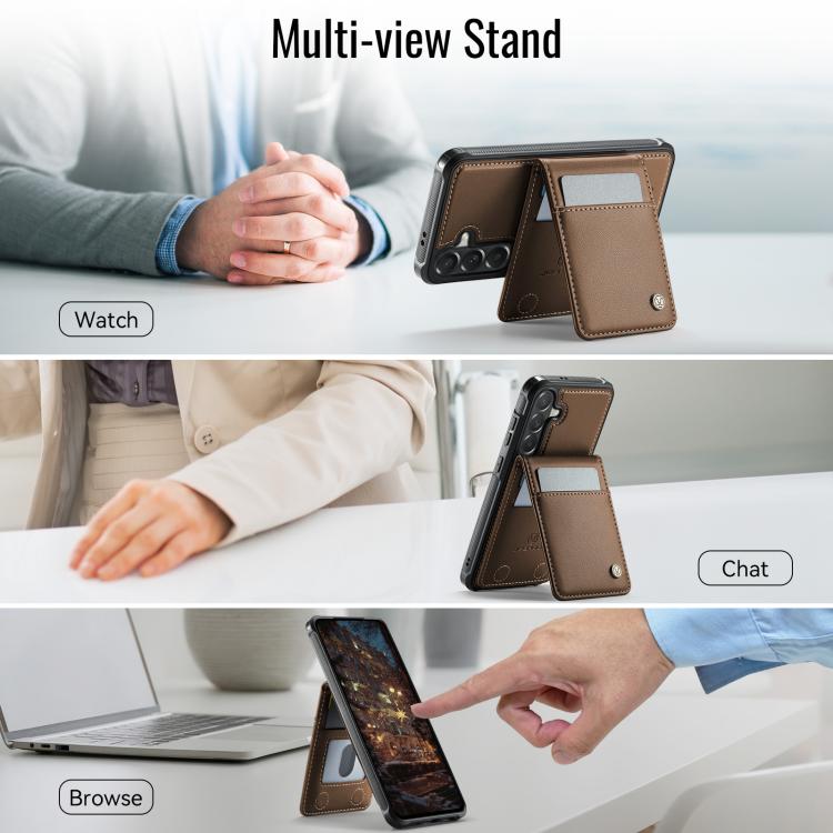 For Samsung Galaxy A57 5G JEEHOOD J06 British Style RFID MagSafe Card Bag PU Phone Case
