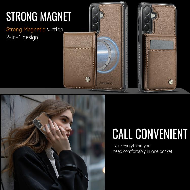 For Samsung Galaxy A57 5G JEEHOOD J06 British Style RFID MagSafe Card Bag PU Phone Case