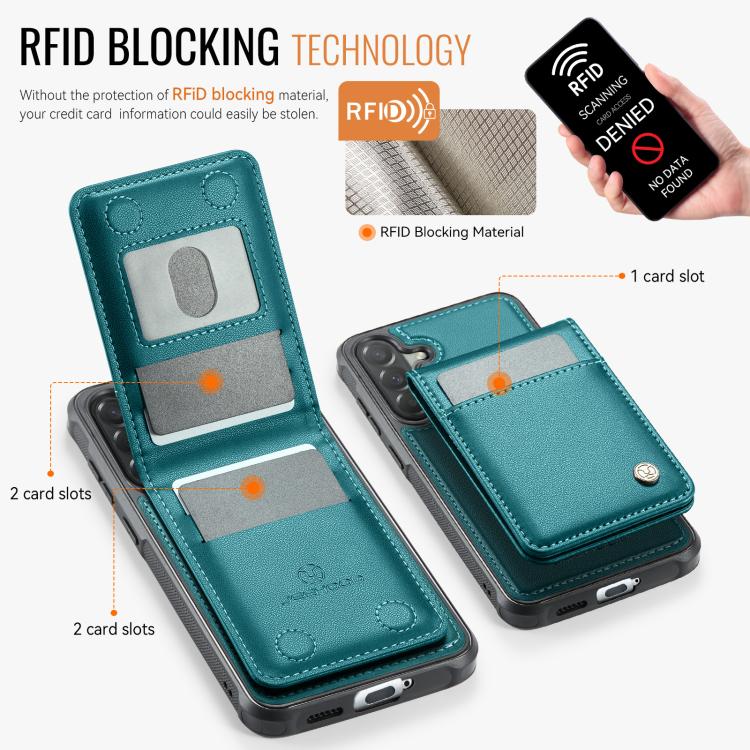 For Samsung Galaxy A57 5G JEEHOOD J06 British Style RFID MagSafe Card Bag PU Phone Case