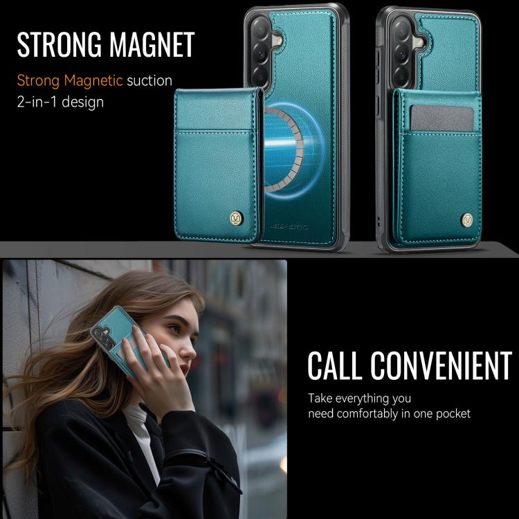 For Samsung Galaxy A57 5G JEEHOOD J06 British Style RFID MagSafe Card Bag PU Phone Case