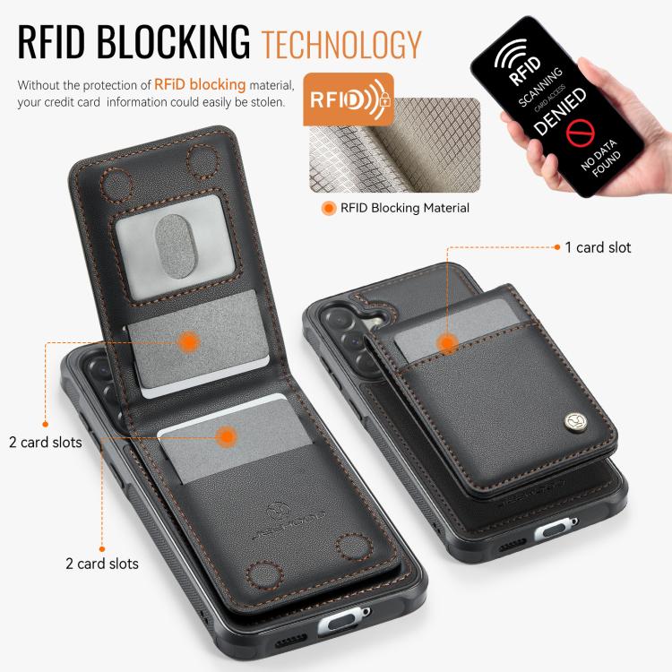 For Samsung Galaxy A57 5G JEEHOOD J06 British Style RFID MagSafe Card Bag PU Phone Case