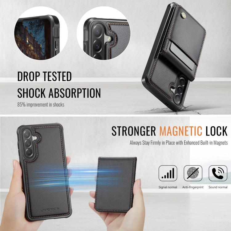 For Samsung Galaxy A57 5G JEEHOOD J06 British Style RFID MagSafe Card Bag PU Phone Case