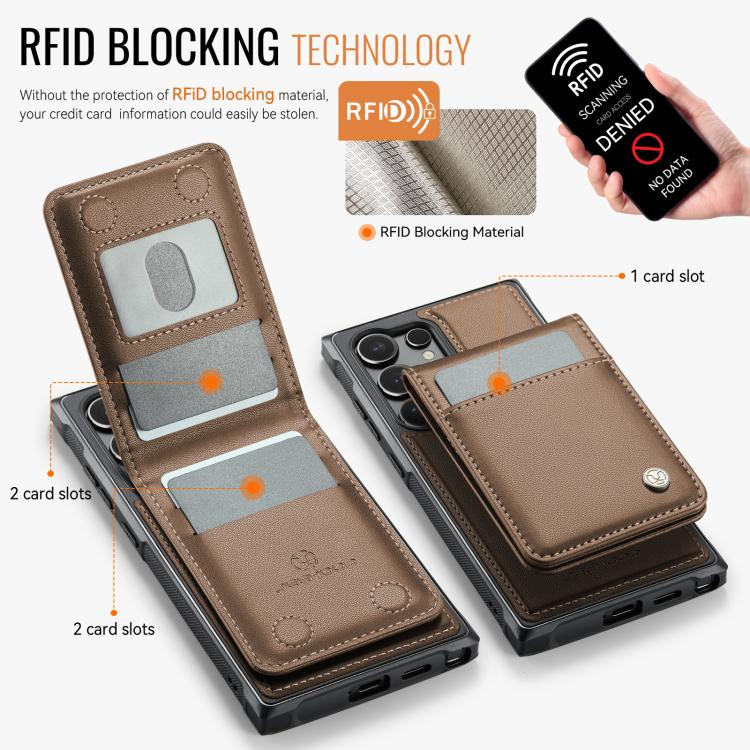 For Samsung Galaxy S24 Ultra 5G JEEHOOD J06 British Style RFID MagSafe Card Bag PU Phone Case