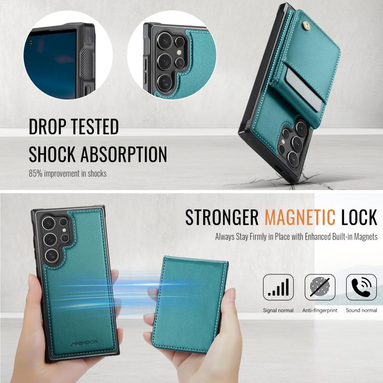 For Samsung Galaxy S25 Ultra 5G JEEHOOD J06 British Style RFID MagSafe Card Bag PU Phone Case