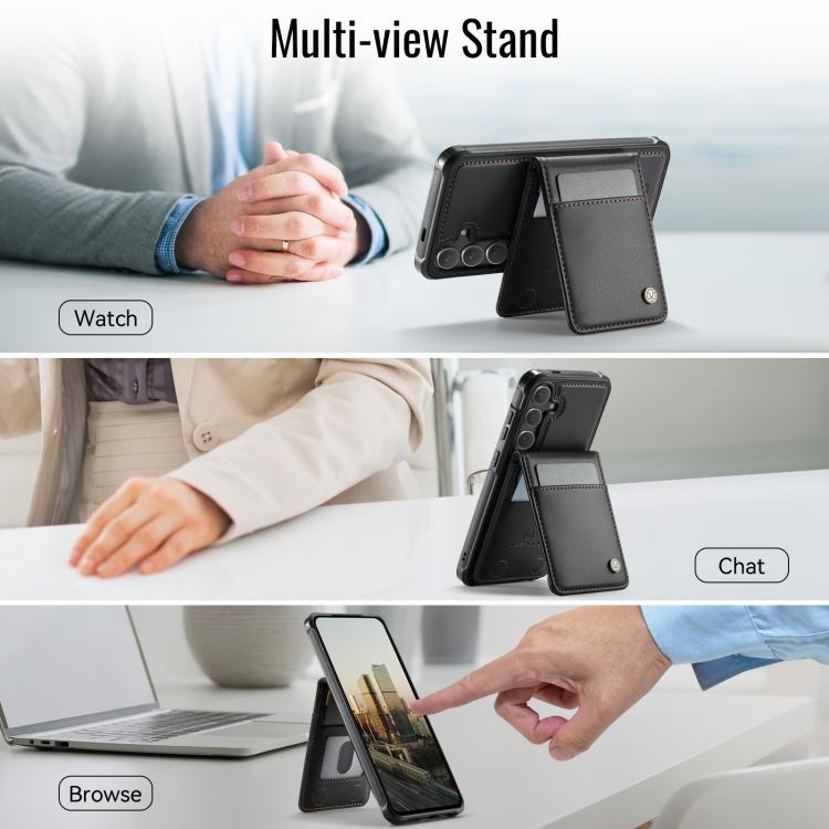 For Samsung Galaxy S25 5G JEEHOOD J06 British Style RFID MagSafe Card Bag PU Phone Case
