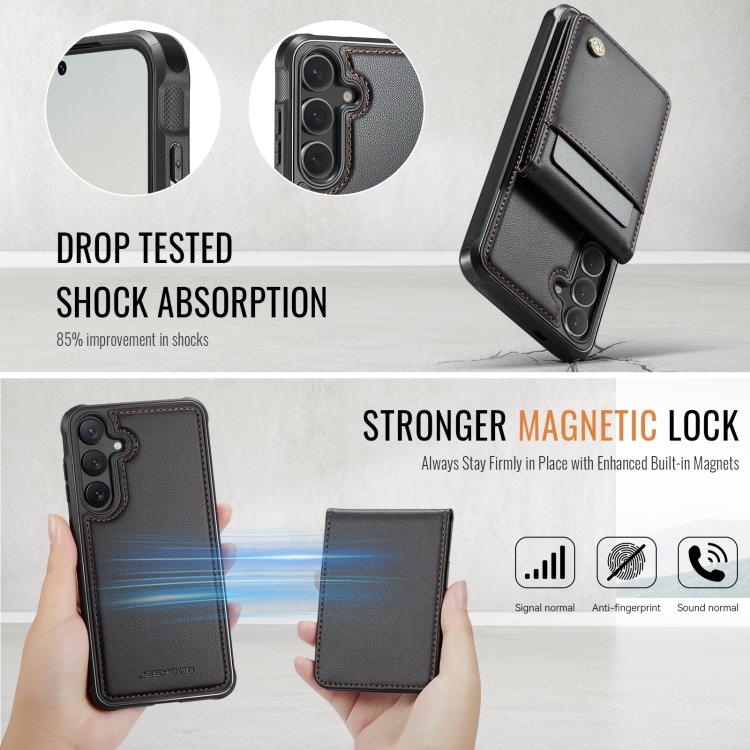For Samsung Galaxy S24 5G JEEHOOD J06 British Style RFID MagSafe Card Bag PU Phone Case