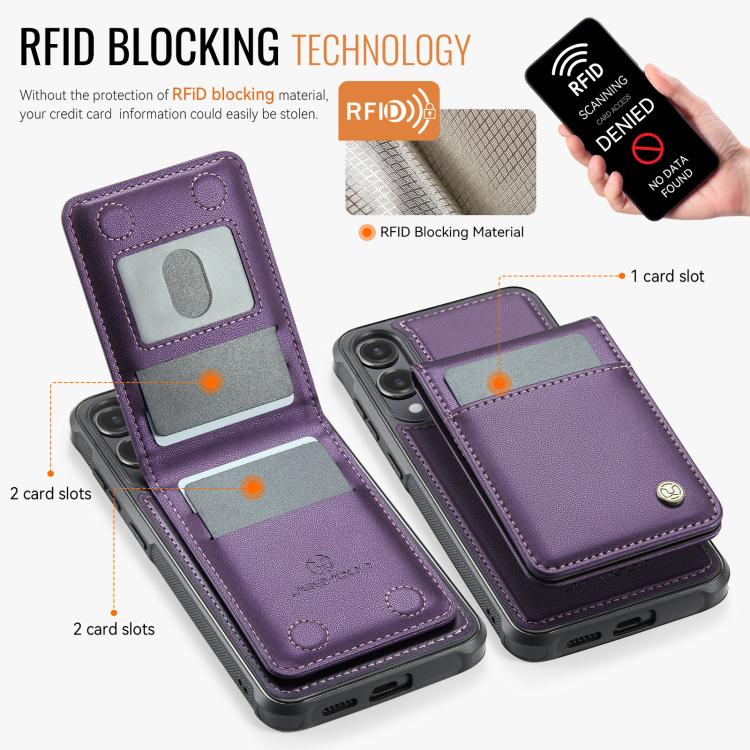 For Samsung Galaxy S25 Edge 5G JEEHOOD J06 British Style RFID MagSafe Card Bag PU Phone Case