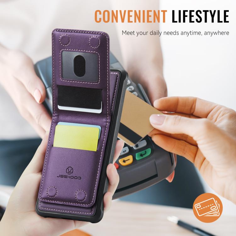 For Samsung Galaxy S25 Edge 5G JEEHOOD J06 British Style RFID MagSafe Card Bag PU Phone Case