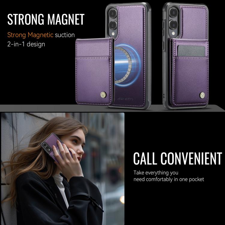 For Samsung Galaxy S25 Edge 5G JEEHOOD J06 British Style RFID MagSafe Card Bag PU Phone Case