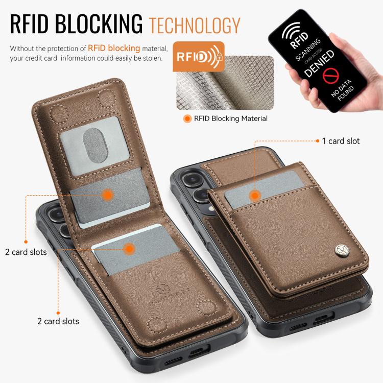 For Samsung Galaxy S25 Edge 5G JEEHOOD J06 British Style RFID MagSafe Card Bag PU Phone Case
