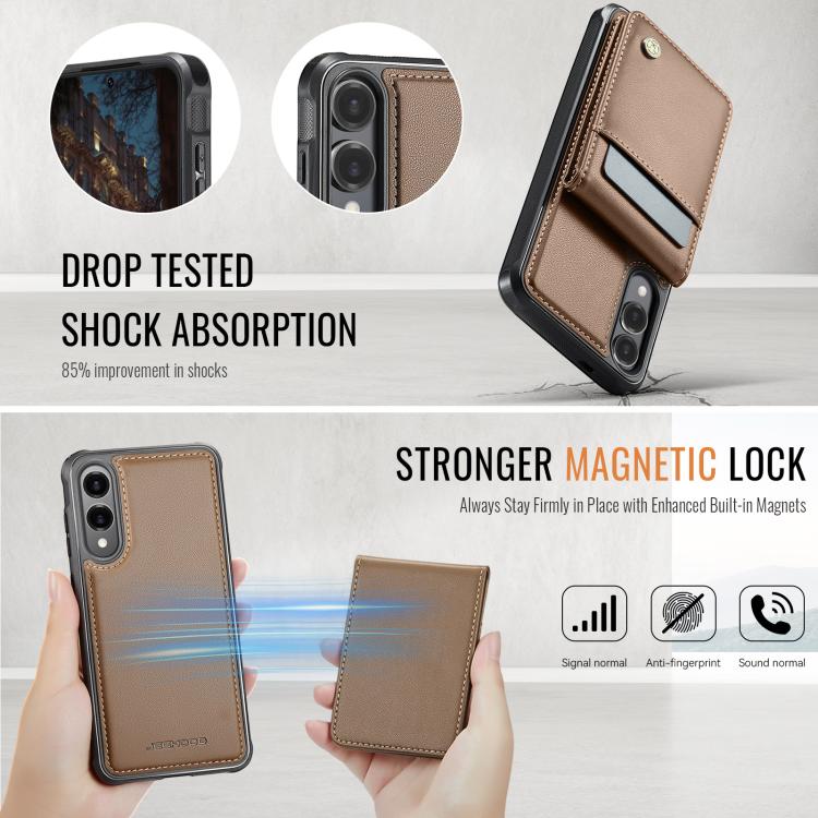 For Samsung Galaxy S25 Edge 5G JEEHOOD J06 British Style RFID MagSafe Card Bag PU Phone Case
