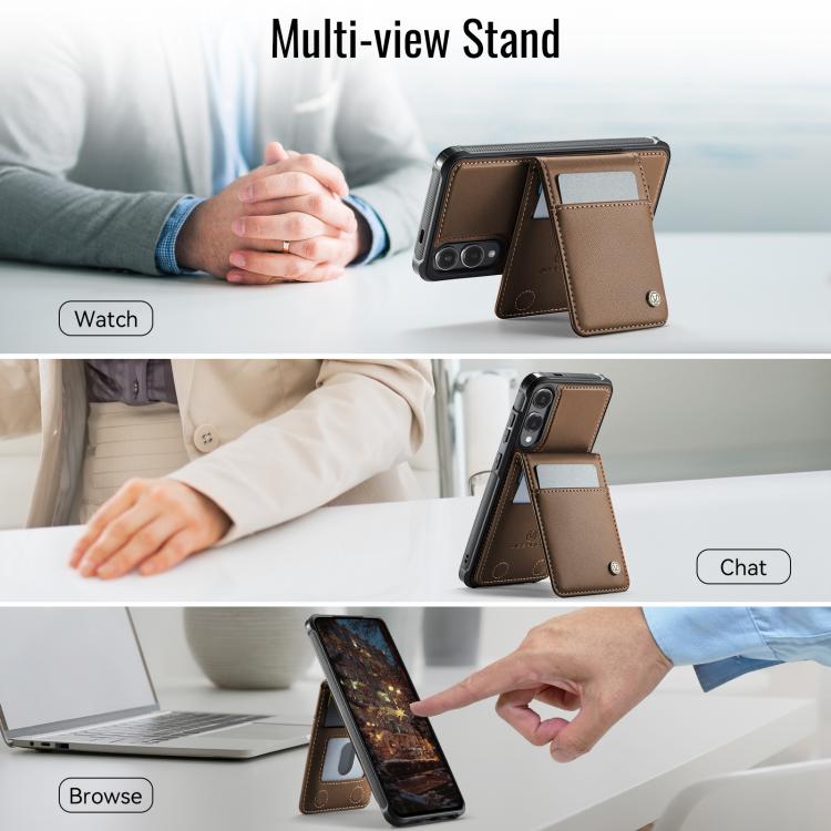 For Samsung Galaxy S25 Edge 5G JEEHOOD J06 British Style RFID MagSafe Card Bag PU Phone Case
