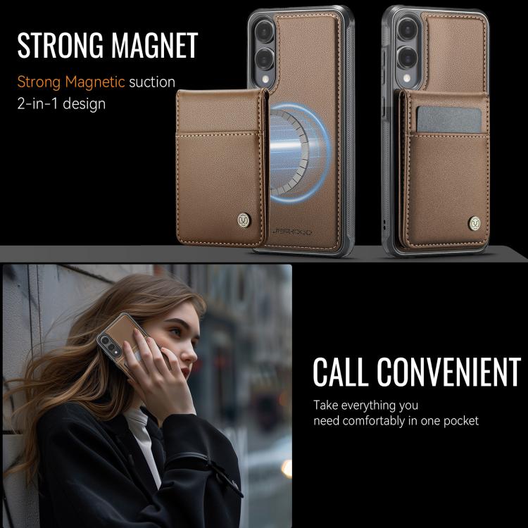 For Samsung Galaxy S25 Edge 5G JEEHOOD J06 British Style RFID MagSafe Card Bag PU Phone Case