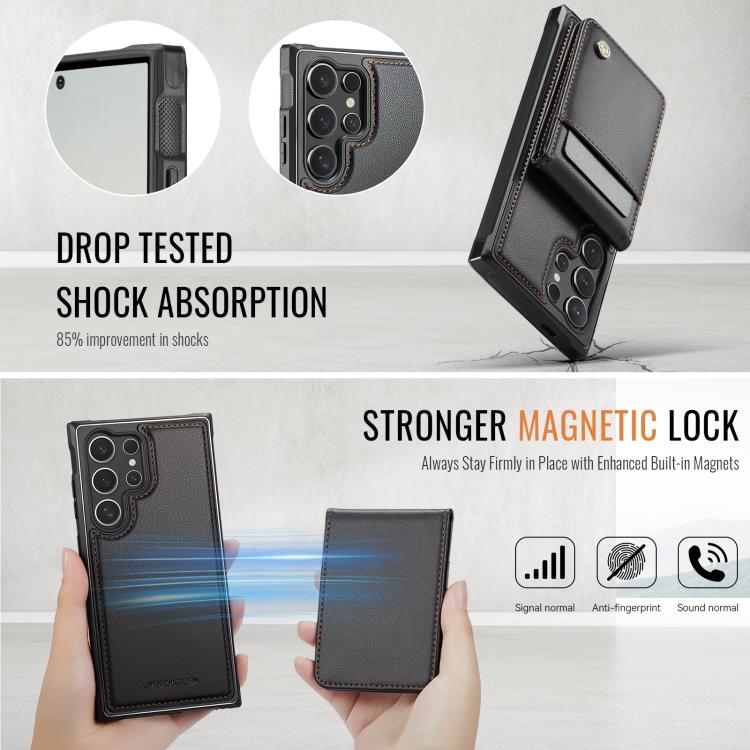 For Samsung Galaxy S26 Ultra 5G JEEHOOD J06 British Style RFID MagSafe Card Bag PU Phone Case