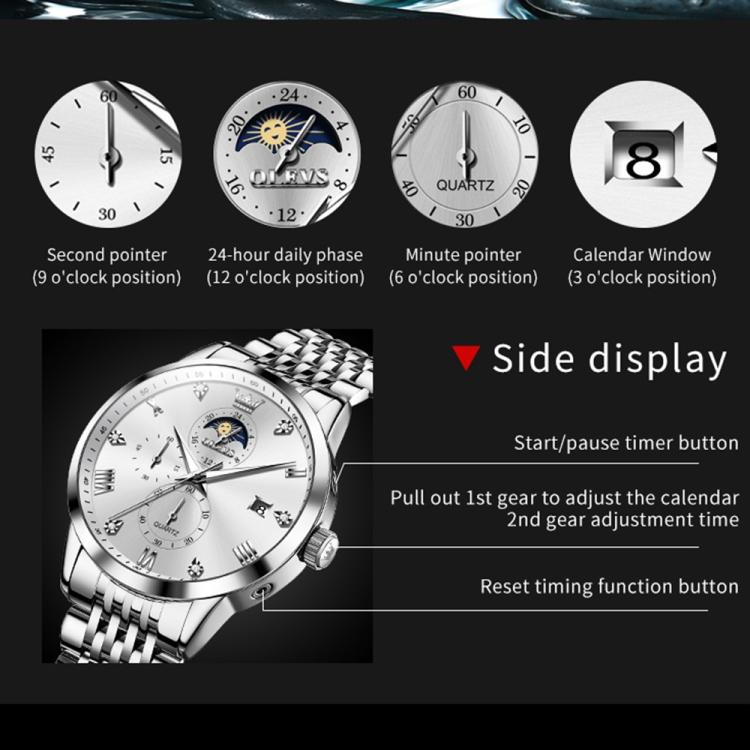 OLEVS 2925 Men Multifunctional Waterproof Luminous Quartz Watch