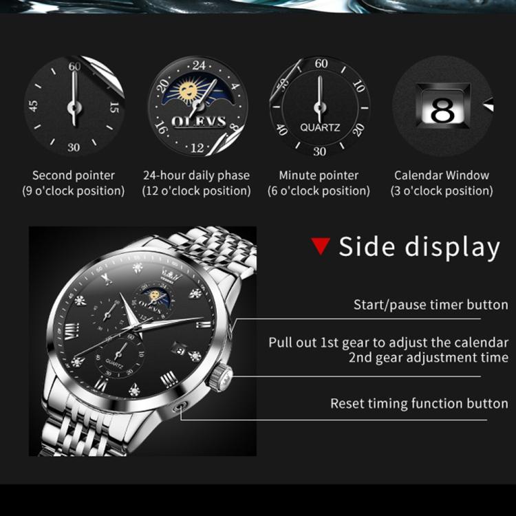 OLEVS 2925 Men Multifunctional Waterproof Luminous Quartz Watch