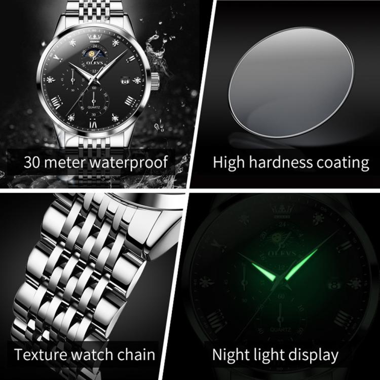 OLEVS 2925 Men Multifunctional Waterproof Luminous Quartz Watch