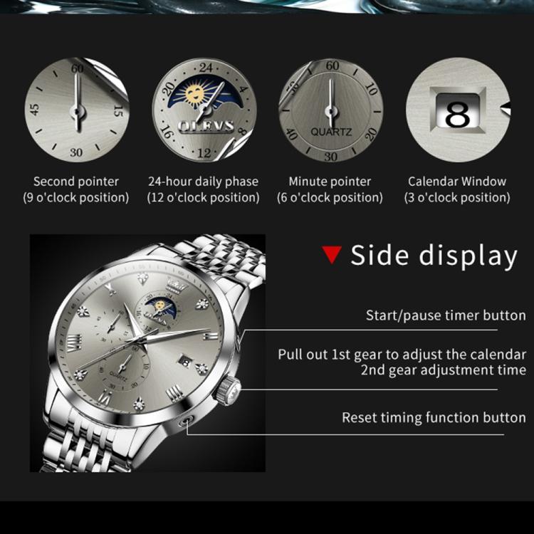 OLEVS 2925 Men Multifunctional Waterproof Luminous Quartz Watch