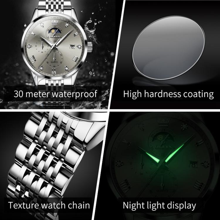 OLEVS 2925 Men Multifunctional Waterproof Luminous Quartz Watch