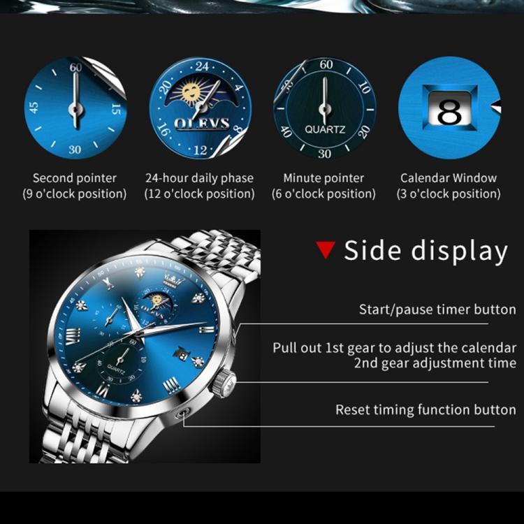 OLEVS 2925 Men Multifunctional Waterproof Luminous Quartz Watch