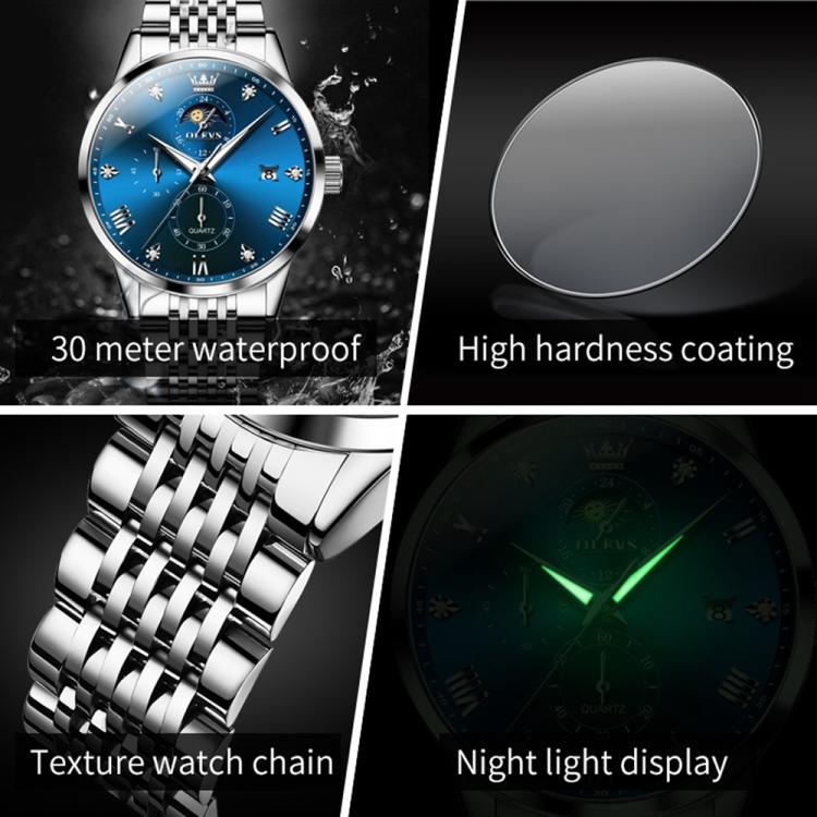 OLEVS 2925 Men Multifunctional Waterproof Luminous Quartz Watch