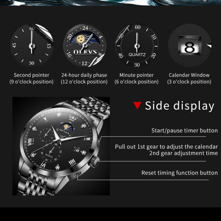 OLEVS 2925 Men Multifunctional Waterproof Luminous Quartz Watch