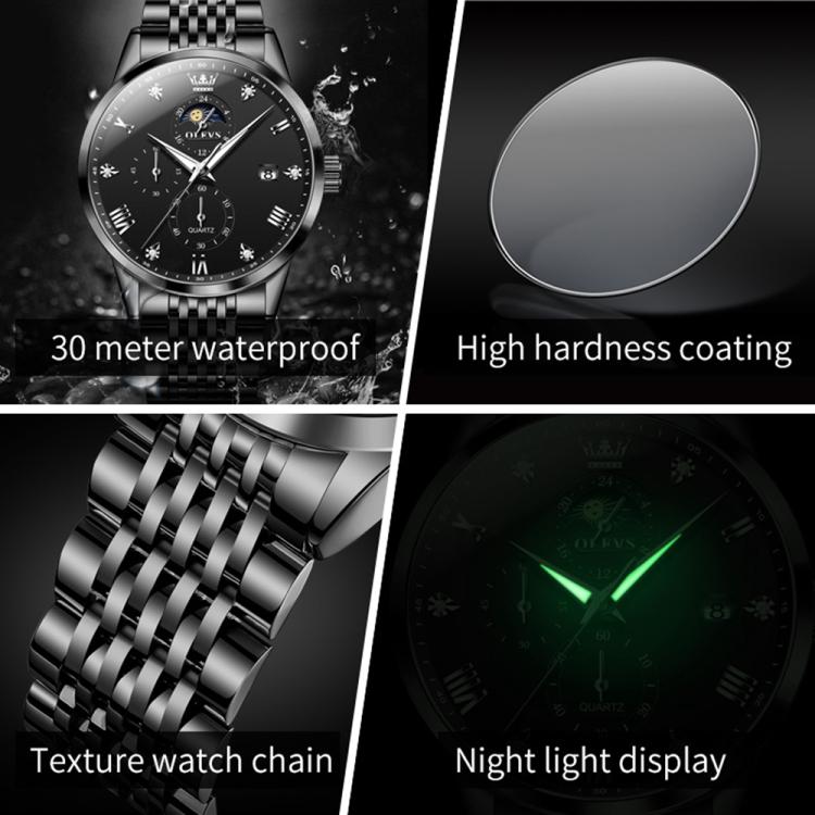 OLEVS 2925 Men Multifunctional Waterproof Luminous Quartz Watch