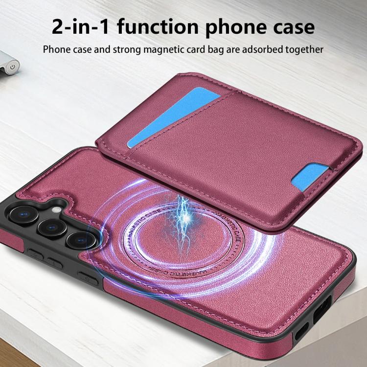 For Samsung Galaxy S25+ 5G Skin Feel Detachable Card Bag Magsafe Phone Case