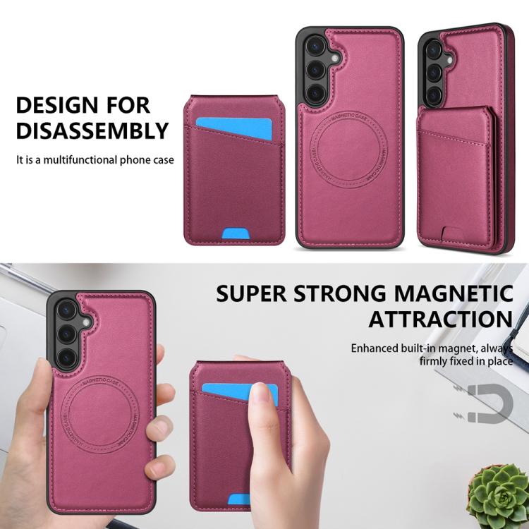 For Samsung Galaxy S24 FE 5G Skin Feel Detachable Card Bag Magsafe Phone Case