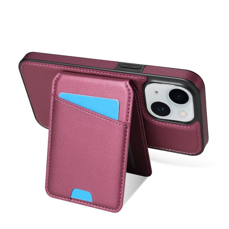 For iPhone 15 Skin Feel Detachable Card Bag Magsafe Phone Case