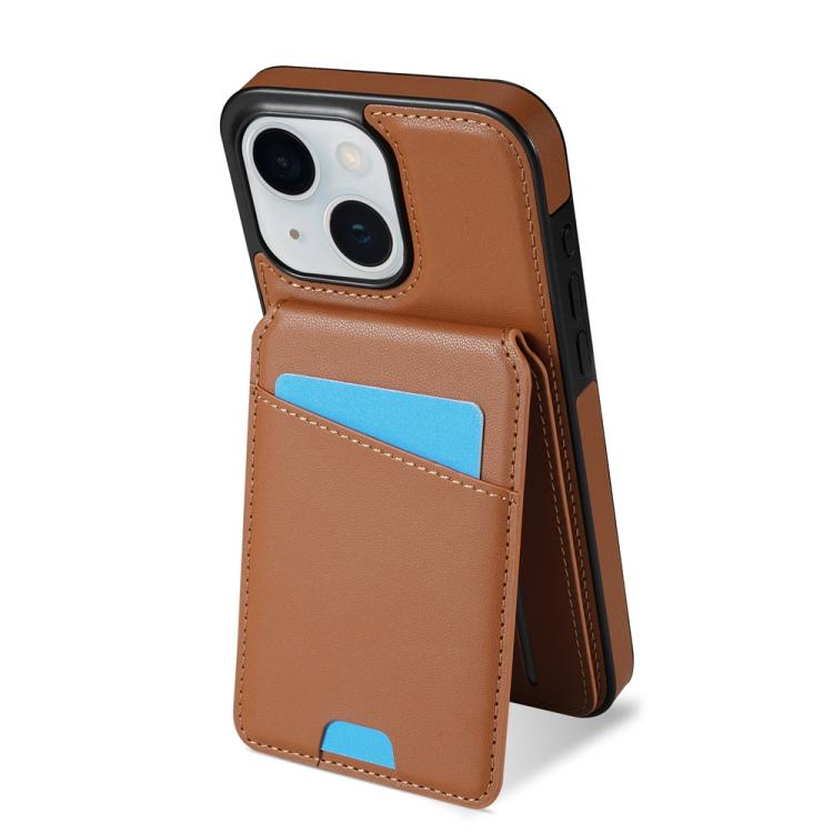 For iPhone 15 Skin Feel Detachable Card Bag Magsafe Phone Case
