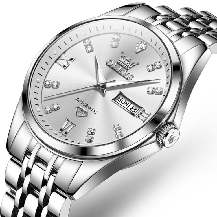 OLEVS 9801 Men Diamond Waterproof Dual Calendar Mechanical Watch