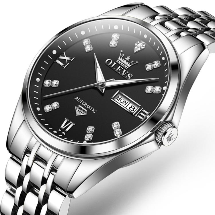 OLEVS 9801 Men Diamond Waterproof Dual Calendar Mechanical Watch