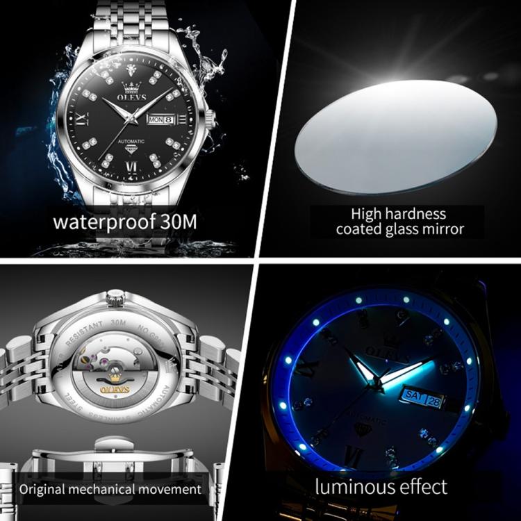 OLEVS 9801 Men Diamond Waterproof Dual Calendar Mechanical Watch