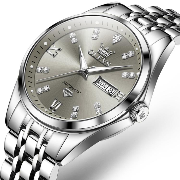 OLEVS 9801 Men Diamond Waterproof Dual Calendar Mechanical Watch