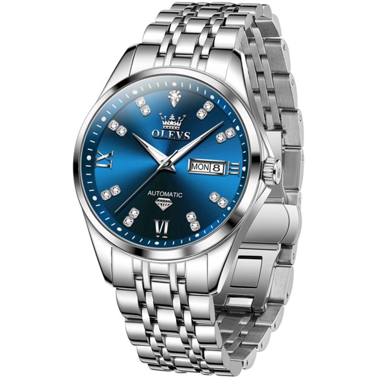 OLEVS 9801 Men Diamond Waterproof Dual Calendar Mechanical Watch
