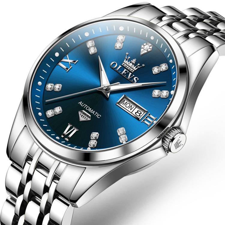 OLEVS 9801 Men Diamond Waterproof Dual Calendar Mechanical Watch