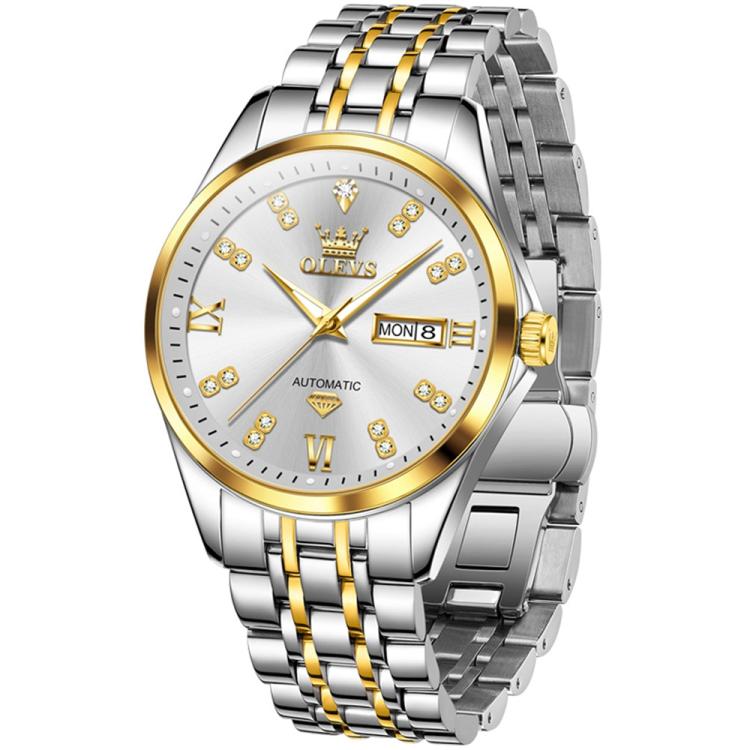OLEVS 9801 Men Diamond Waterproof Dual Calendar Mechanical Watch